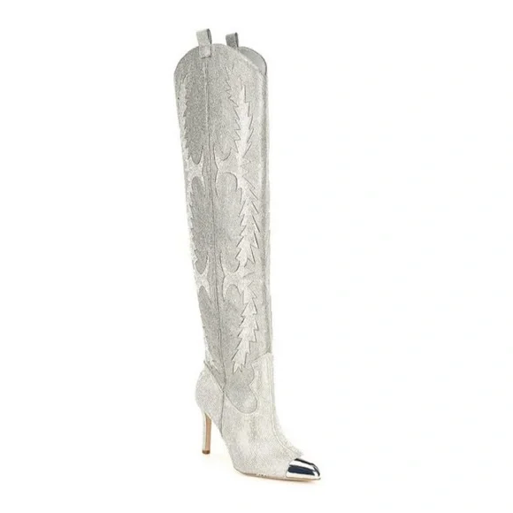 ISO 20th Anniversary KatyannaTwo Rhinestone Embellis Over-the-Knee Western Boots - Picture 1 of 1